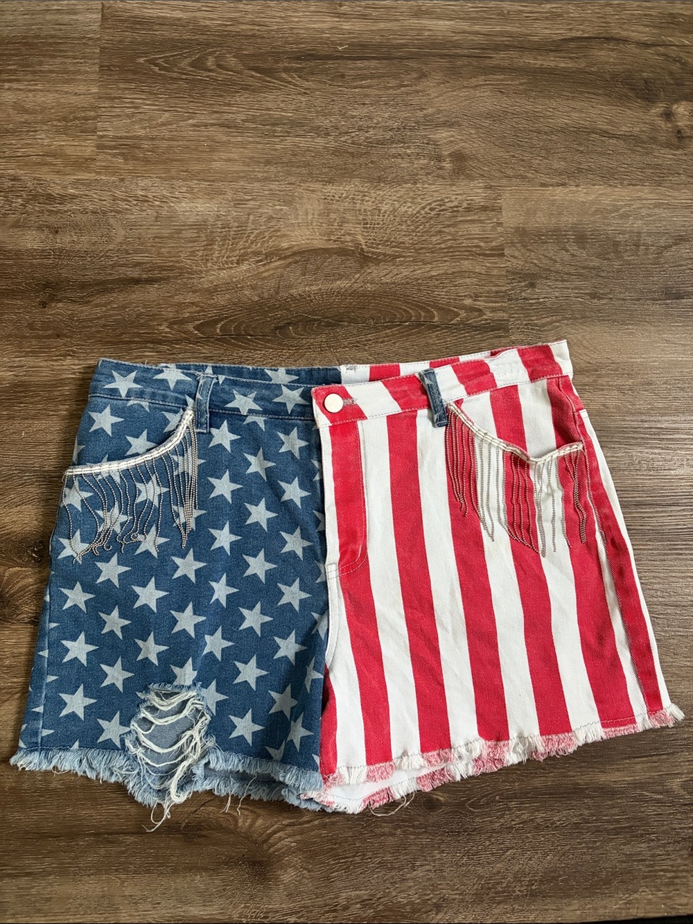BiBi Red & Blue Stars-and-Stripes Denim Shorts